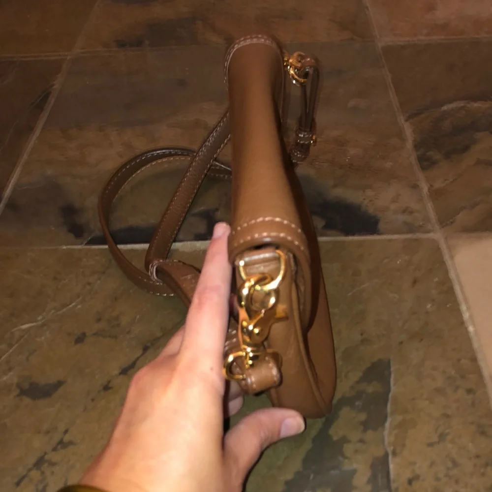 Tory Burch Brown Leather Crossbody Bag with Gold Logo